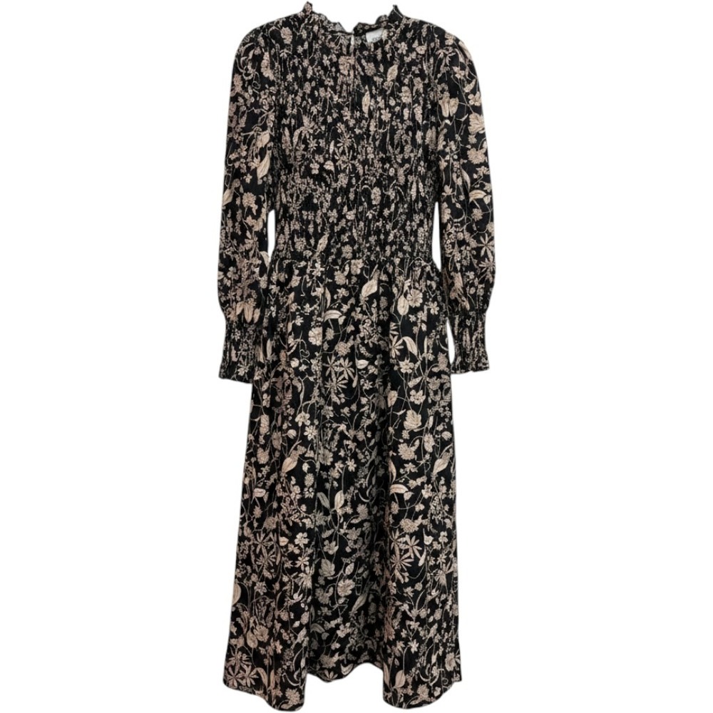 Hyacinth House Tuckernuck Smocked Midi Dress Womens XL Black Tan Floral AY740D